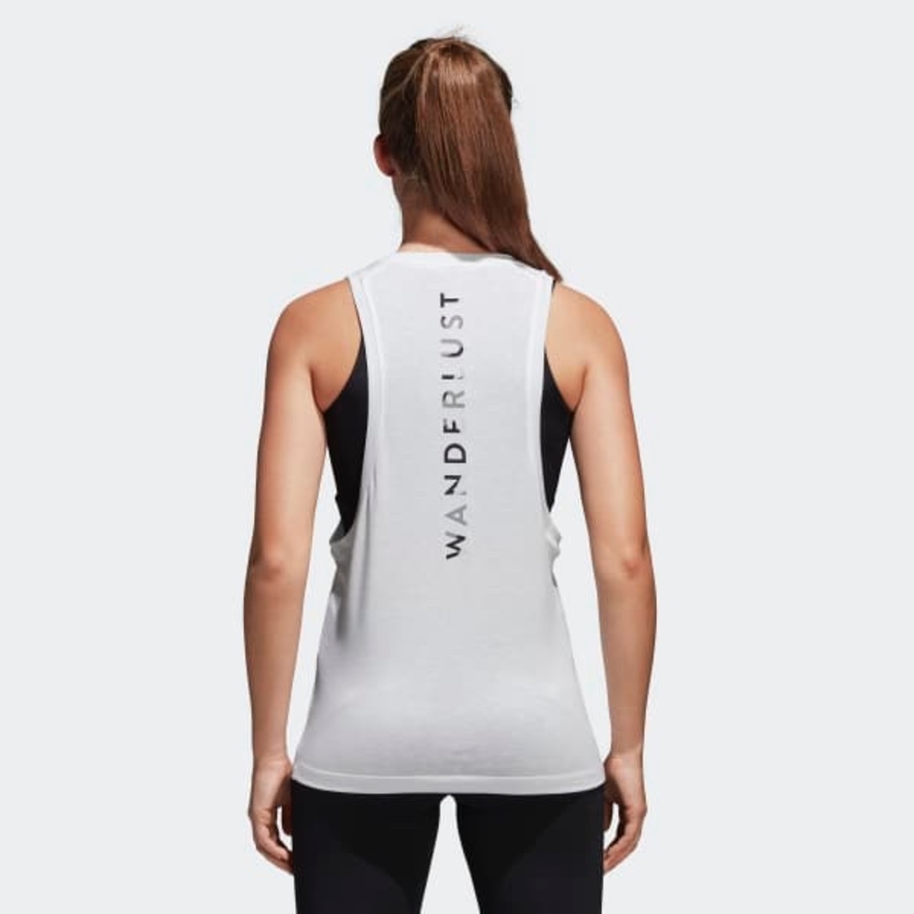 Wanderlust logo white muscle tank top L